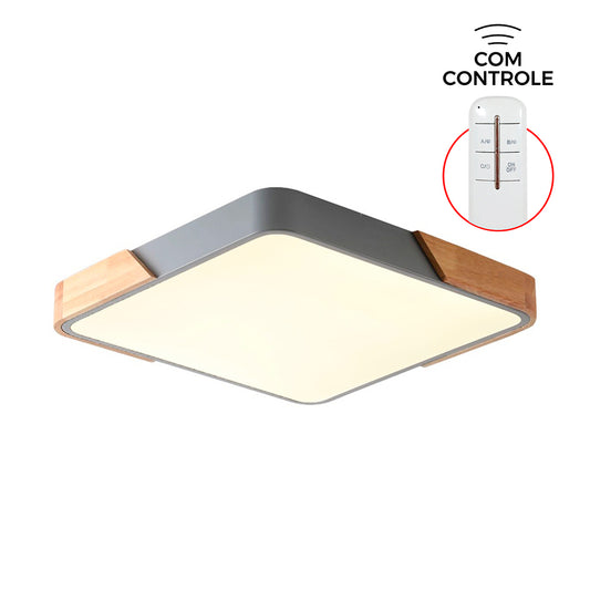 Lustre de Teto boreal Cinza Quadrado 3 Cores com Controle