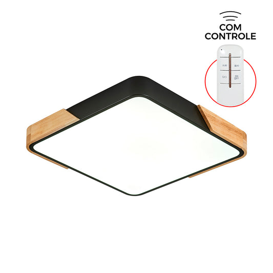 Lustre de Teto boreal Preto Quadrado 3 Cores com Controle